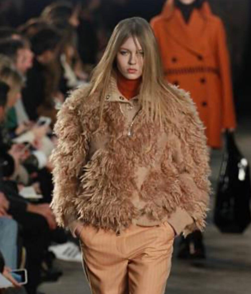 New 3.1 Phillip Lim Faux Fur Double Collar Full Zip Bomber Tan Camel XS Runway